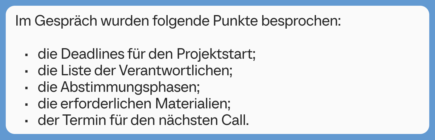 Beispiel 3. Liste in einer gesch&auml;ftlichen E-Mail