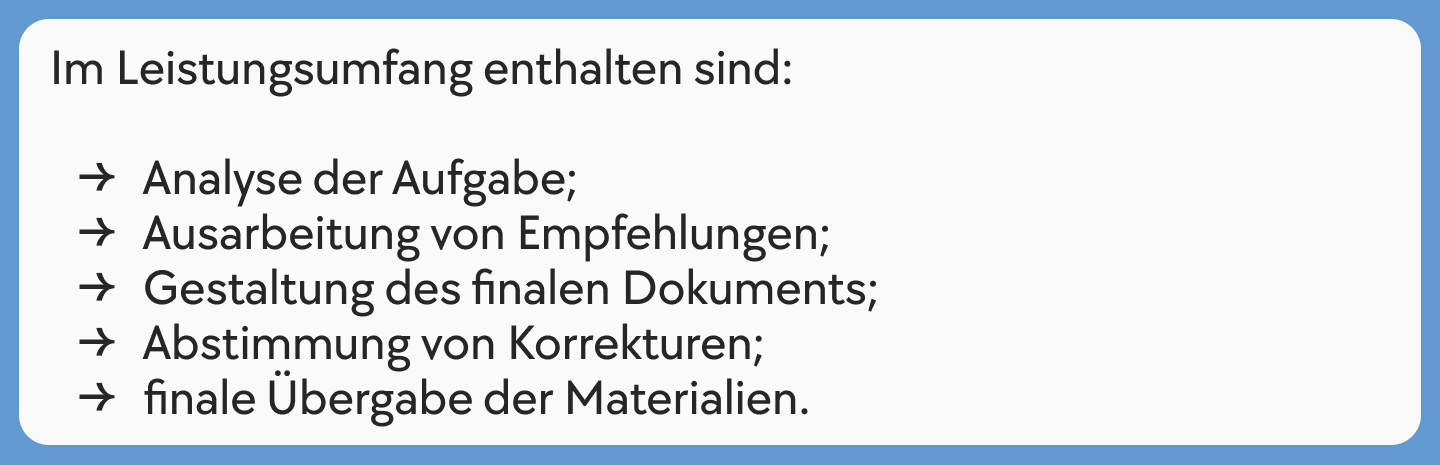 Beispiel 4. Liste auf einer Website oder in einer Leistungsbeschreibung