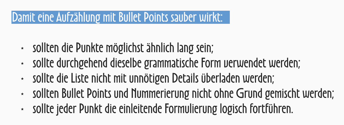 Beispiel 6. Liste mit Empfehlungen