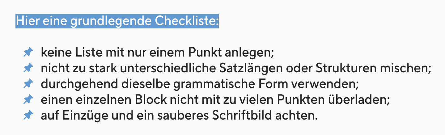 Grundregeln f&uuml;r die Gestaltung von Aufz&auml;hlungen mit Bullet Points