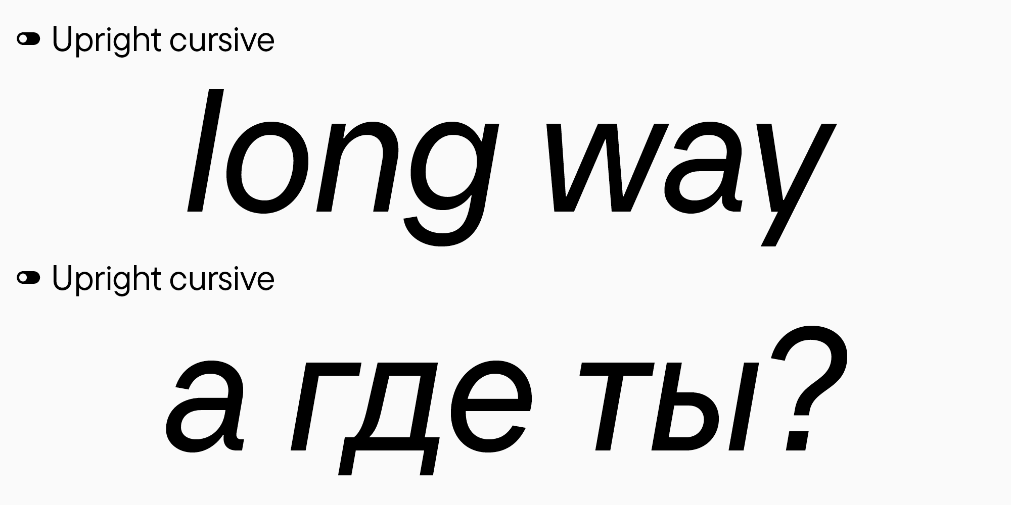 Italic font styles and upright cursive