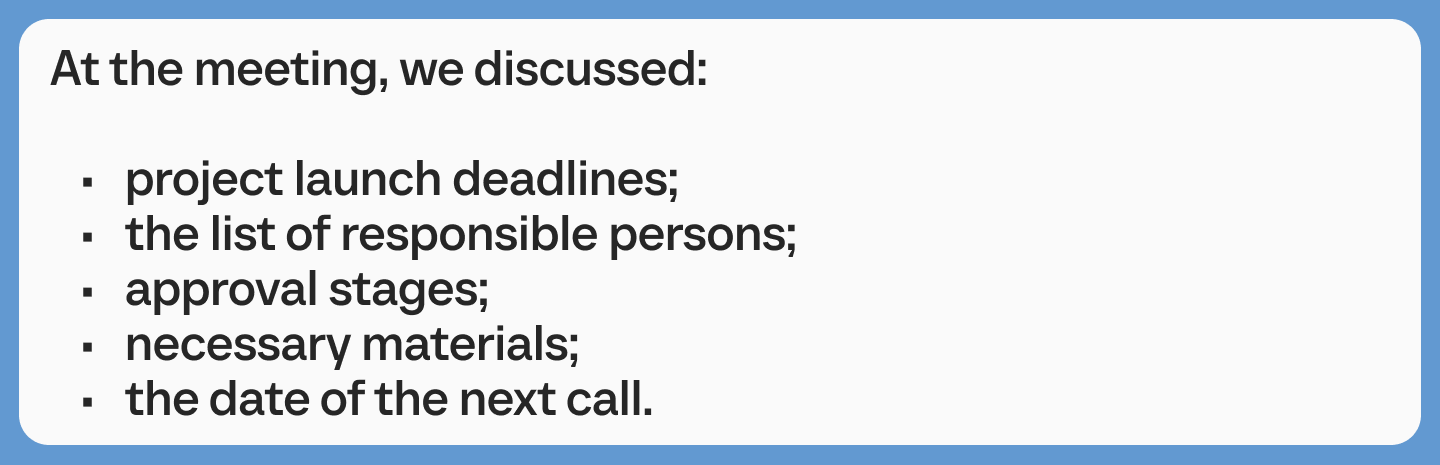 Example 3. List in a business e-mail