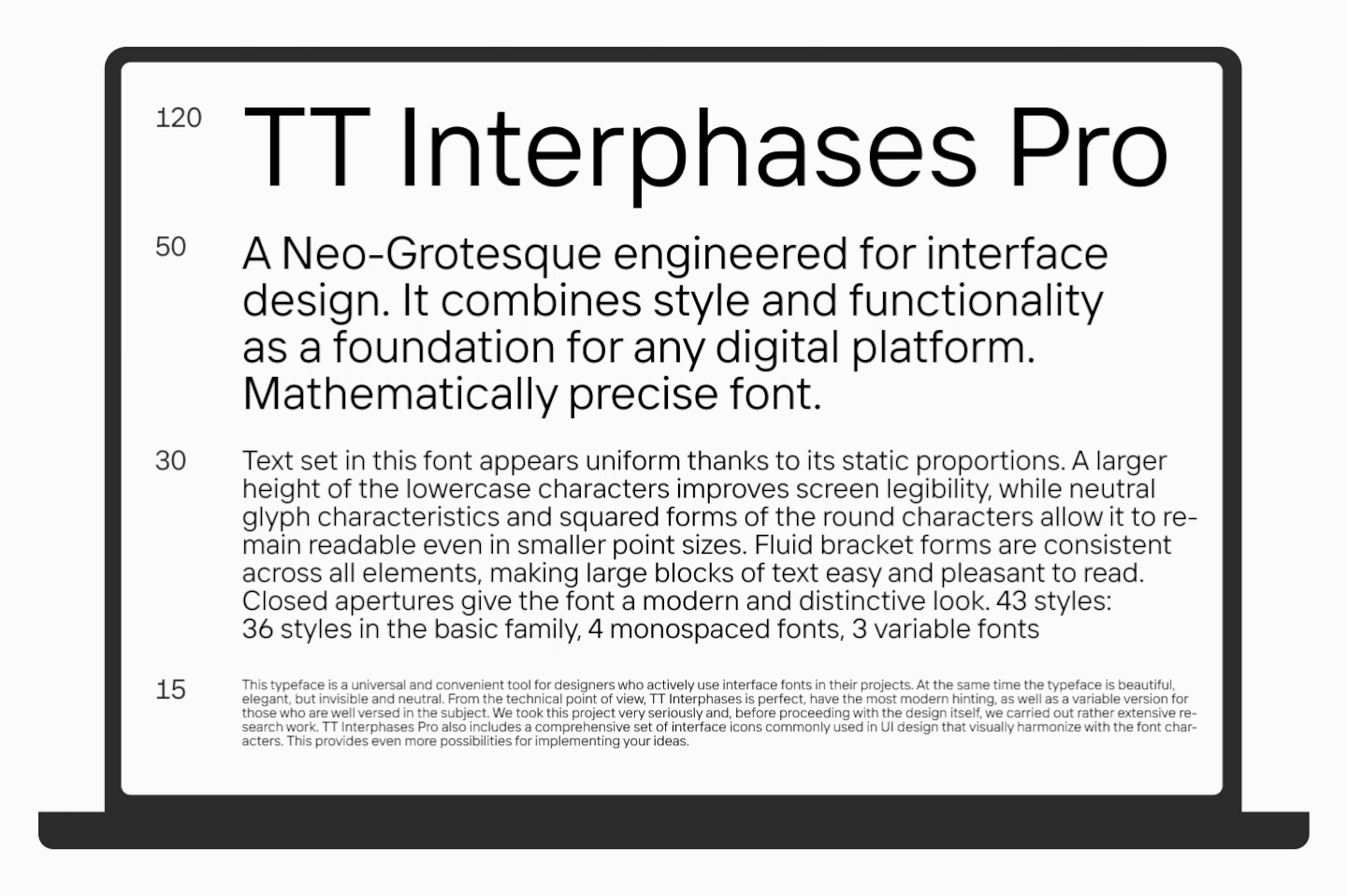 TT Interphases Pro specimen demonstrating readability in a user interface typeface